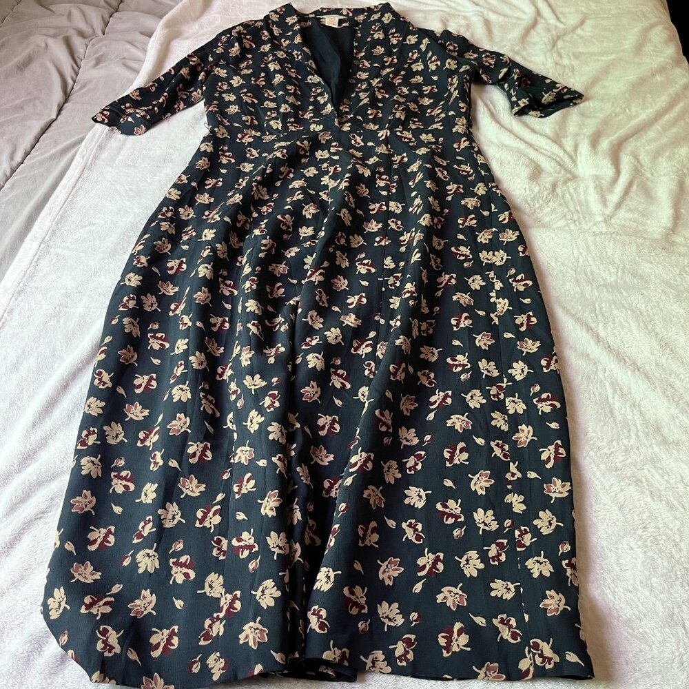 Sundance Womens Floral Print Silk Midi Dress Size 10 Black Red Short Sleeve Boho